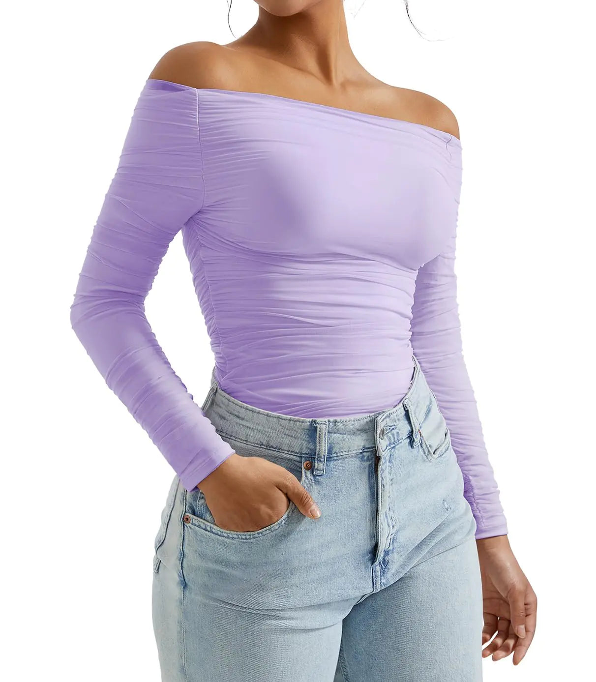 Off-Shoulder Mesh Crop Top
